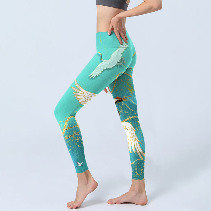 Buddha Stonesミントグリーン マウンテンクレーンプリント フィットネスレギンス レディース ヨガパンツ - image 3