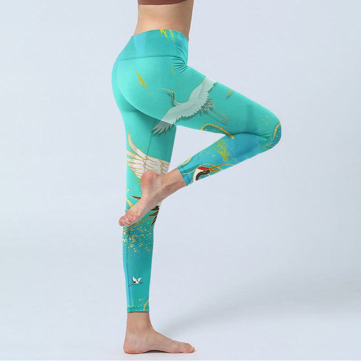 Buddha Stonesミントグリーン マウンテンクレーンプリント フィットネスレギンス レディース ヨガパンツ - image 4
