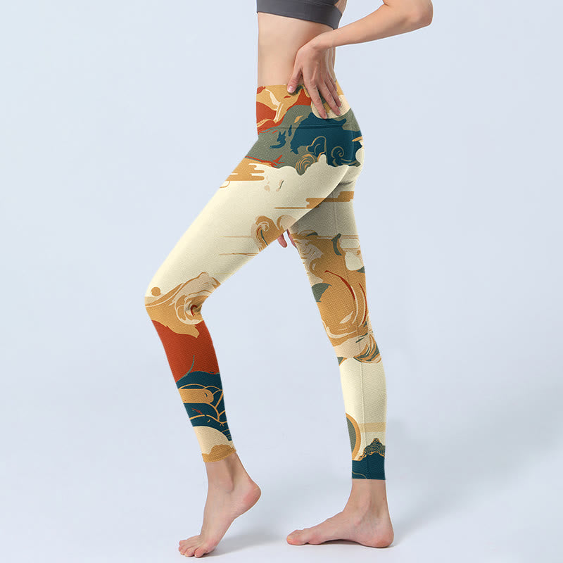 Buddha Stonesとカラフルな雲のプリント フィットネスレギンス レディース ヨガパンツ - image 3