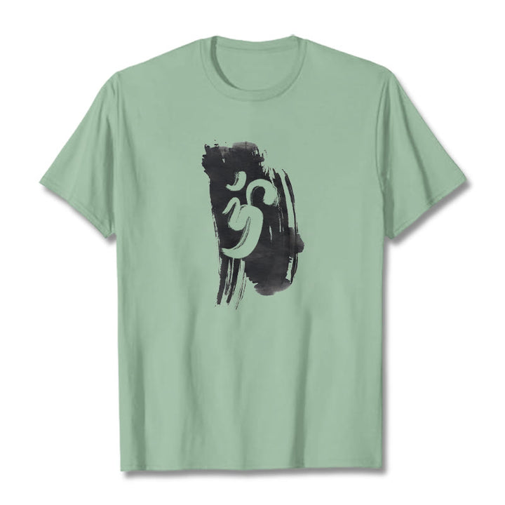 Buddha StonesOM インク背景 コットンTシャツ - ペールグリーン - 2XL - image 18