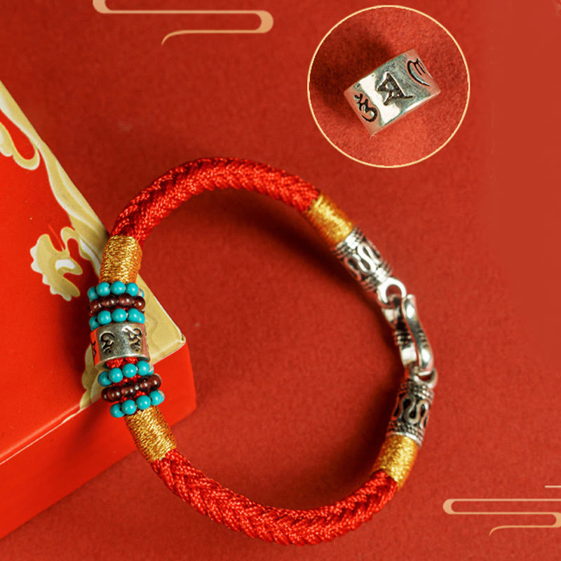 Buddha Stones赤紐と黒い糸 六つの真実の言葉 925スターリングシルバー コネクションブレスレット - image 13