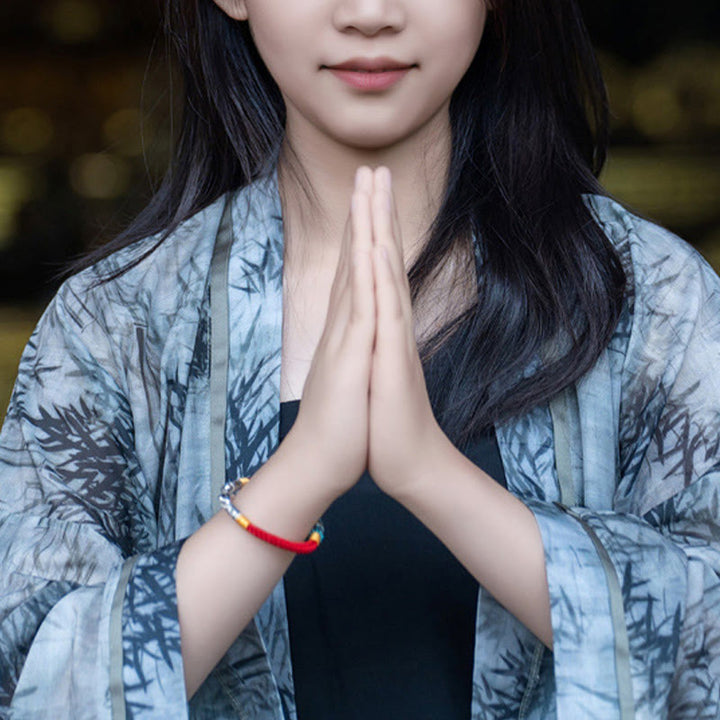 Buddha Stones赤紐と黒い糸 六つの真実の言葉 925スターリングシルバー コネクションブレスレット - image 9