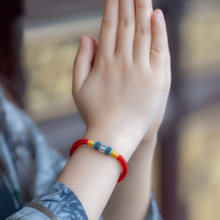 Buddha Stones赤紐と黒い糸 六つの真実の言葉 925スターリングシルバー コネクションブレスレット - image 11