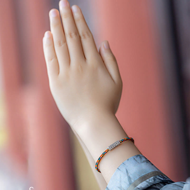 Buddha Stones赤紐と黒い糸 六つの真実の言葉 925スターリングシルバー幸運ブレスレット - image 3