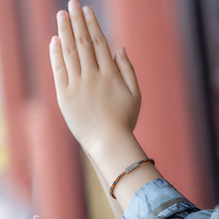 Buddha Stones赤紐と黒い糸 六つの真実の言葉 925スターリングシルバー幸運ブレスレット - image 3