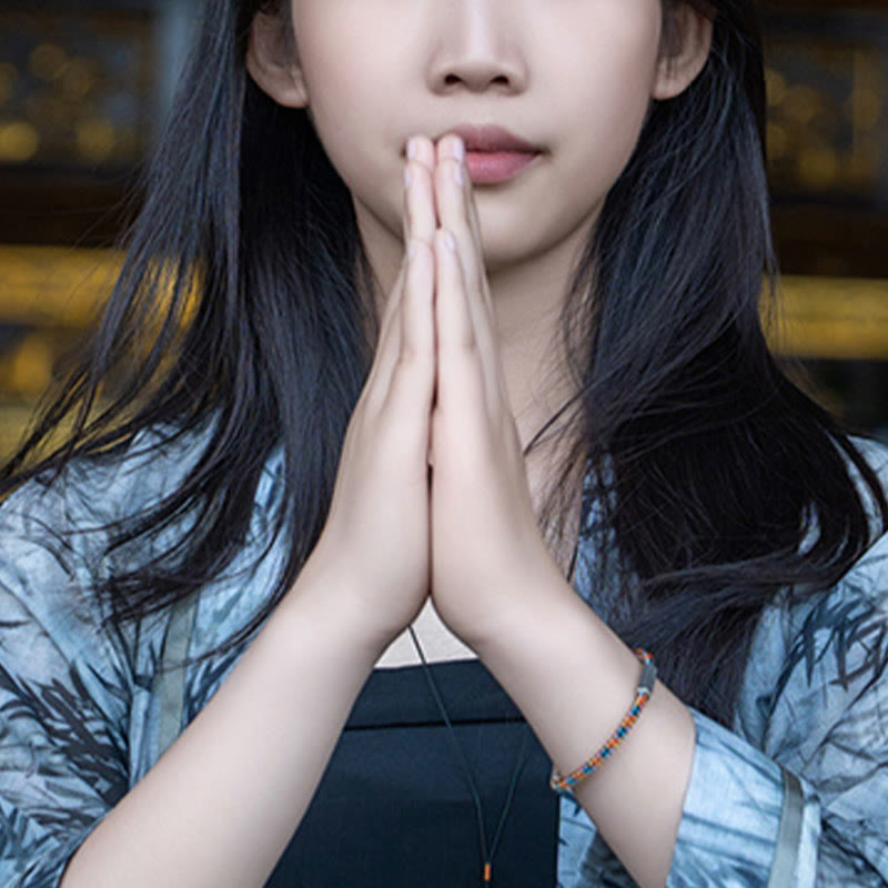 Buddha Stones赤紐と黒い糸 六つの真実の言葉 925スターリングシルバー幸運ブレスレット - image 4