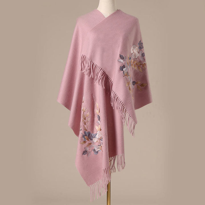 Buddha Stonesウールショール 微陽花刺繍タッセル 冬用 心地よい旅行用スカーフ ラップ - image 11