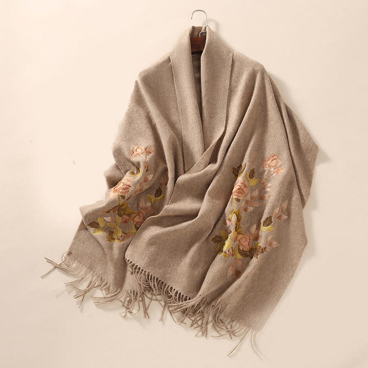 Buddha Stonesウールショール 微陽花刺繍タッセル 冬用 心地よい旅行用スカーフ ラップ - image 6