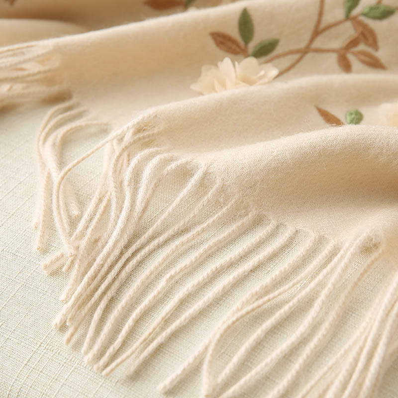 Buddha Stonesウールショール 3Dフローラル刺繍タッセル 冬用 心地よい旅行用スカーフラップ - image 25