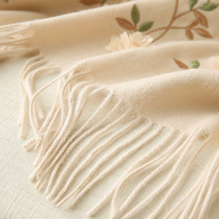 Buddha Stonesウールショール 3Dフローラル刺繍タッセル 冬用 心地よい旅行用スカーフラップ - image 25