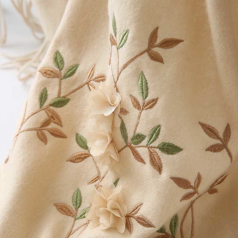 Buddha Stonesウールショール 3Dフローラル刺繍タッセル 冬用 心地よい旅行用スカーフラップ - image 22