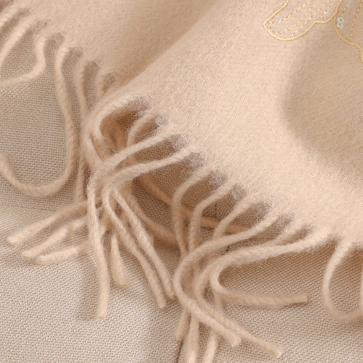 Buddha Stonesウールショール 大きな花 スパンコール 刺繍 タッセル 冬 心地よい 旅行用スカーフ ラップ - image 4