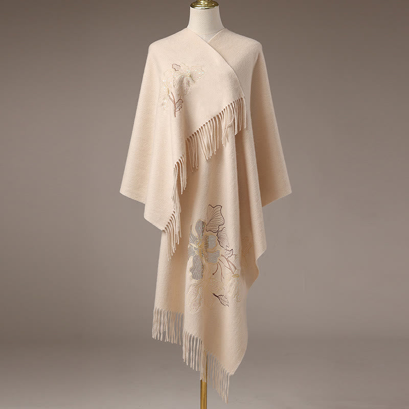 Buddha Stonesウールショール 大きな花 スパンコール 刺繍 タッセル 冬 心地よい 旅行用スカーフ ラップ - image 1