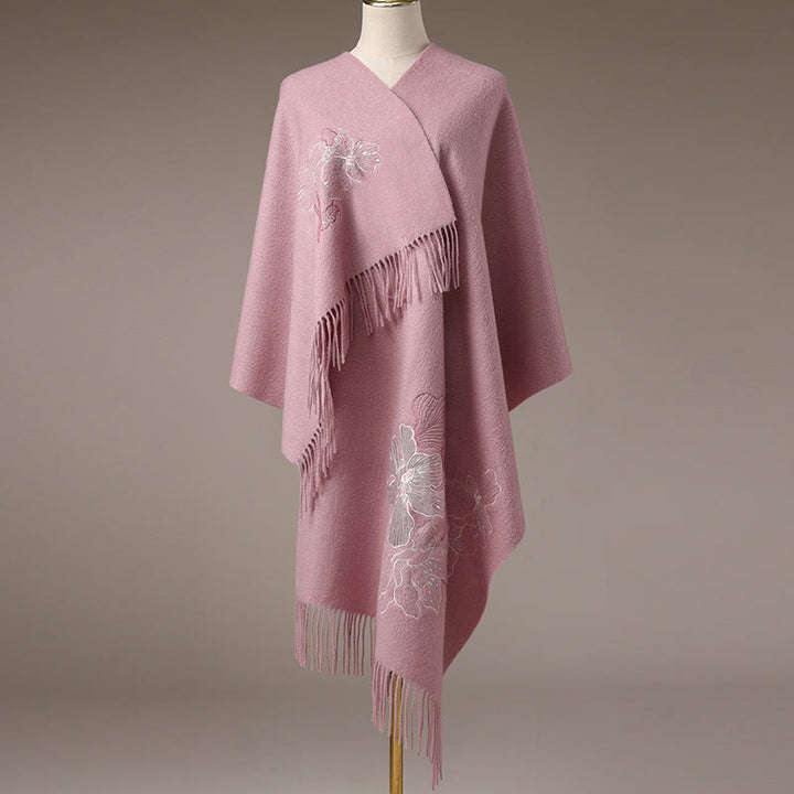 Buddha Stonesウールショール 大きな花 スパンコール 刺繍 タッセル 冬 心地よい 旅行用スカーフ ラップ - image 7