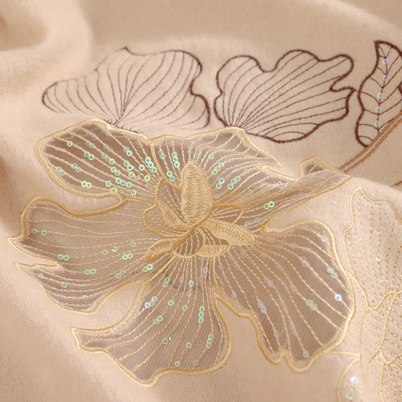 Buddha Stonesウールショール 大きな花 スパンコール 刺繍 タッセル 冬 心地よい 旅行用スカーフ ラップ - image 3