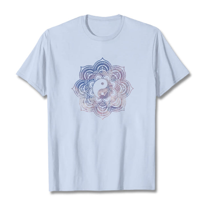 Buddha Stones曼荼羅陰陽コットンTシャツ - ライトシアン - 2XL - image 1
