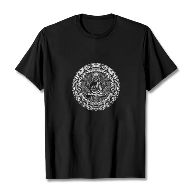 Buddha StonesマンダラブッダコットンTシャツ - 黒 - 2XL - image 7