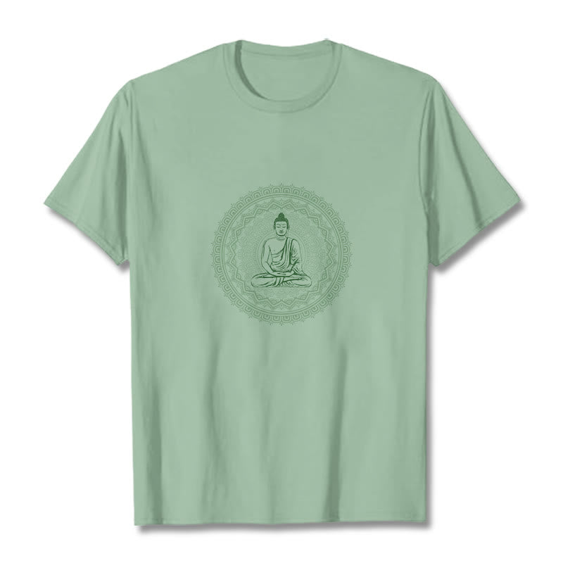 Buddha StonesマンダラブッダコットンTシャツ - 淡い緑色 - 2XL - image 16