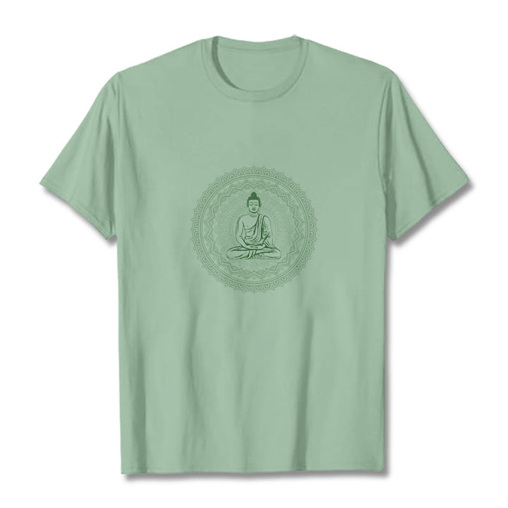 Buddha StonesマンダラブッダコットンTシャツ - 淡い緑色 - 2XL - image 16