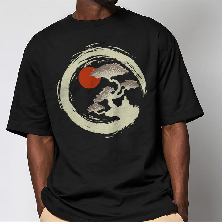 Buddha Stones、赤い太陽、松、禅サークル、瞑想、仏陀Tシャツ - image 3
