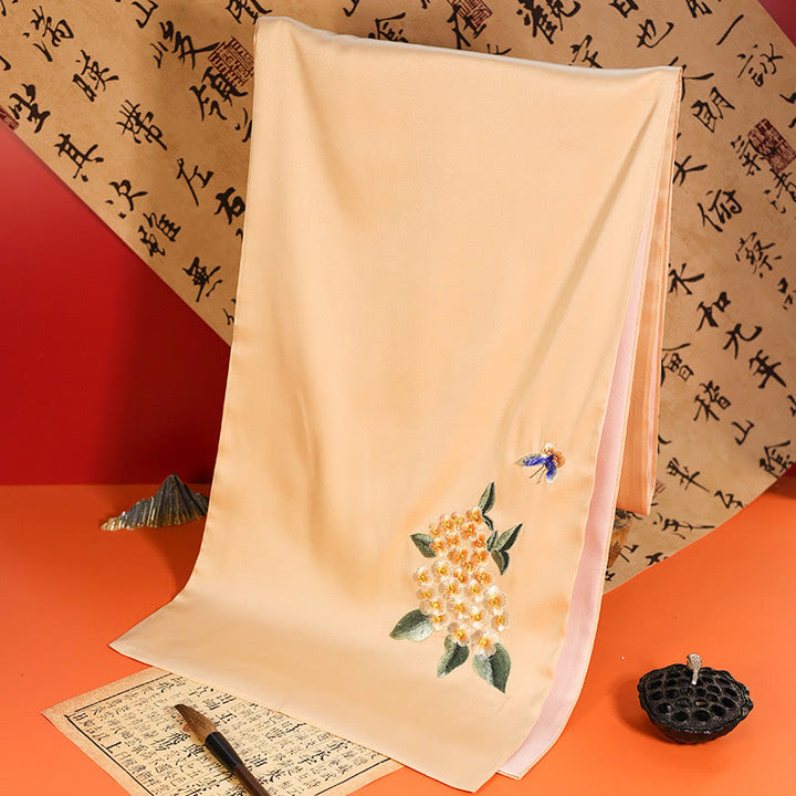 Buddha Stonesポリエステルショール玉蘭蝶竹カササギ蘇州刺繍冬心地旅行スカーフラップ - ピーチパフ アジサイ バタフライ 183×32cm - image 9