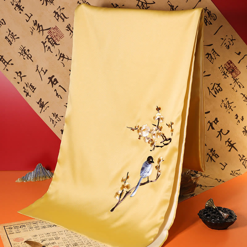 Buddha Stonesポリエステルショール玉蘭蝶竹カササギ蘇州刺繍冬心地旅行スカーフラップ - モカシンマグパイブランチ 183×32cm - image 8