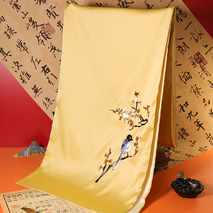Buddha Stonesポリエステルショール玉蘭蝶竹カササギ蘇州刺繍冬心地旅行スカーフラップ - モカシンマグパイブランチ 183×32cm - image 8