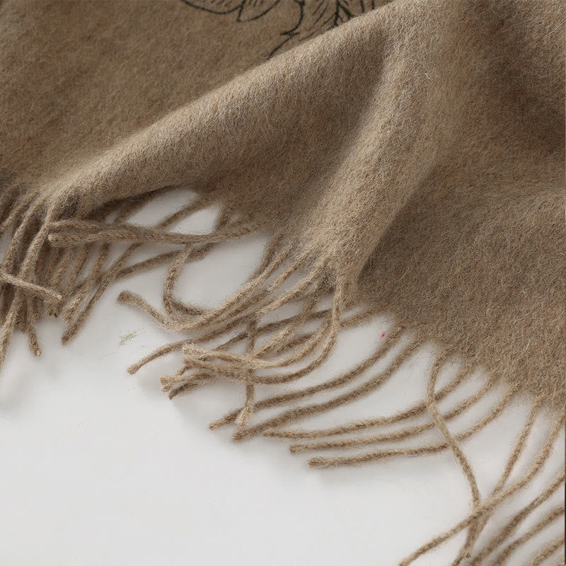 Buddha Stonesウールショール 赤い牡丹の刺繍タッセル 冬用 心地よい旅行用スカーフ ラップ - image 2