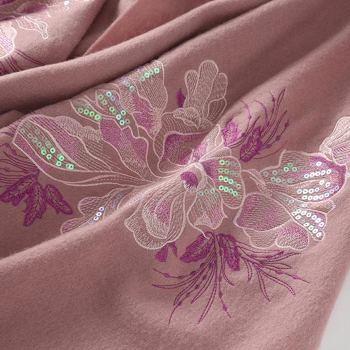 Buddha Stonesウールショールフラワースパンコール刺繍タッセル冬用快適トラベルスカーフラップ - image 2