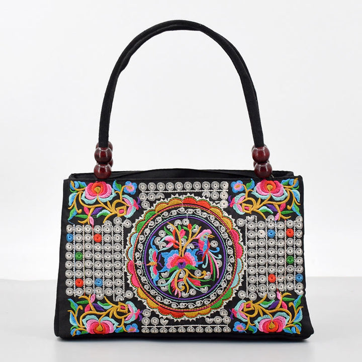 Buddha Stonesガルサン イヌラ 花 牡丹 孔雀 両面刺繍 キャンバス ショッピングバッグ ハンドバッグ