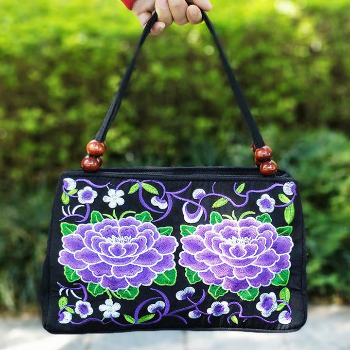 Buddha Stonesガルサン イヌラ 花 牡丹 孔雀 両面刺繍 キャンバス ショッピングバッグ ハンドバッグ