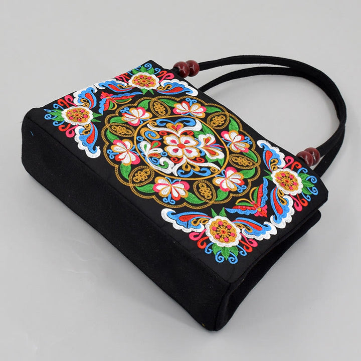 Buddha Stonesガルサン イヌラ 花 牡丹 孔雀 両面刺繍 キャンバス ショッピングバッグ ハンドバッグ