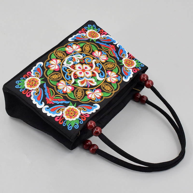 Buddha Stonesガルサン イヌラ 花 牡丹 孔雀 両面刺繍 キャンバス ショッピングバッグ ハンドバッグ