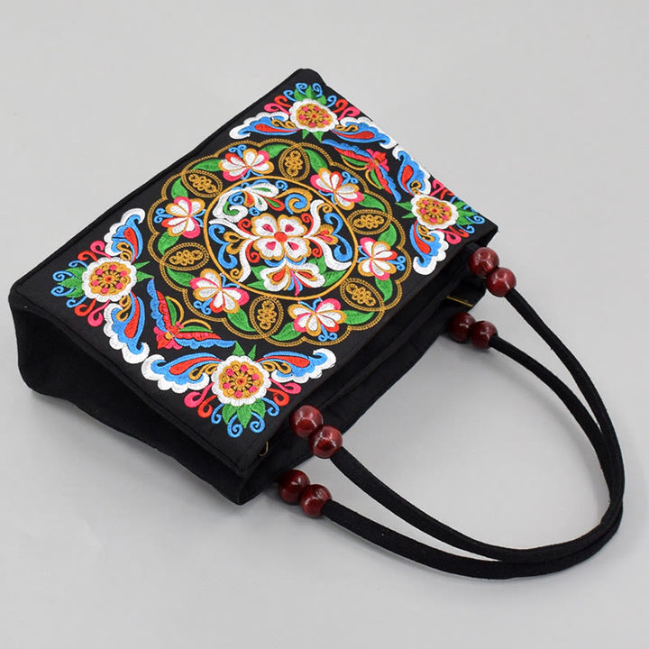 Buddha Stonesガルサン イヌラ 花 牡丹 孔雀 両面刺繍 キャンバス ショッピングバッグ ハンドバッグ