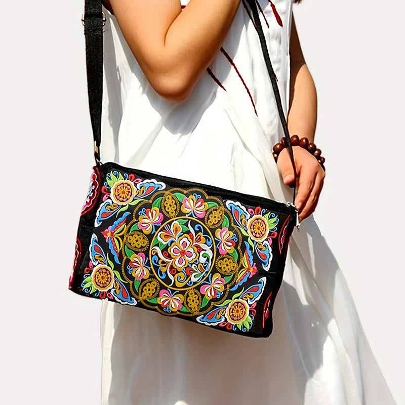 Buddha Stonesガルサン イヌラ 花 牡丹 孔雀 両面刺繍 キャンバス ショッピングバッグ ハンドバッグ クロスボディバッグ