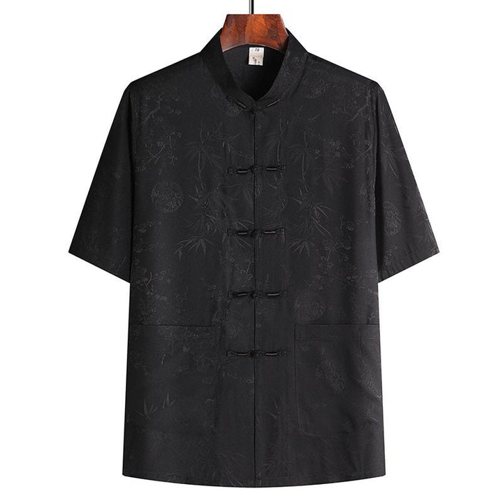Buddha Stones石竹桃の花唐装漢服伝統制服半袖トップスパンツ衣類メンズセット - アスファルトトップ - US/UK/AU42、 EU52 (3XL) - image 8