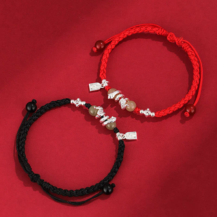 Buddha Stones和田翡翠 蛇年 紐 守護 編み込み ブレスレット