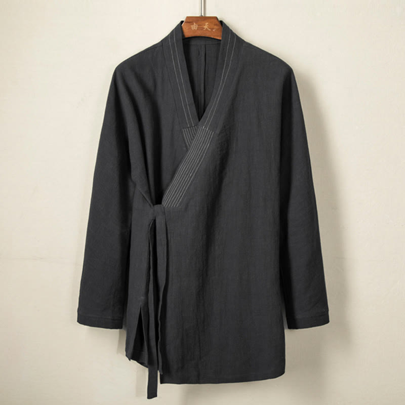 Buddha Stonesシンプル 秋 レースアップ コットンリネン メンズ ジャケットコート 禅服 - image 6