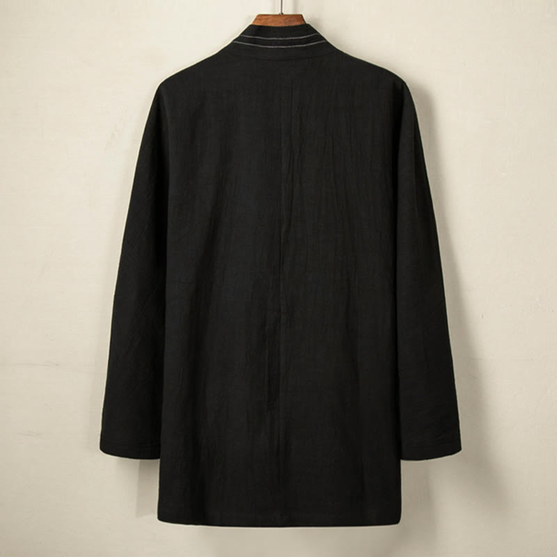 Buddha Stonesシンプル 秋 レースアップ コットンリネン メンズ ジャケットコート 禅服 - image 1