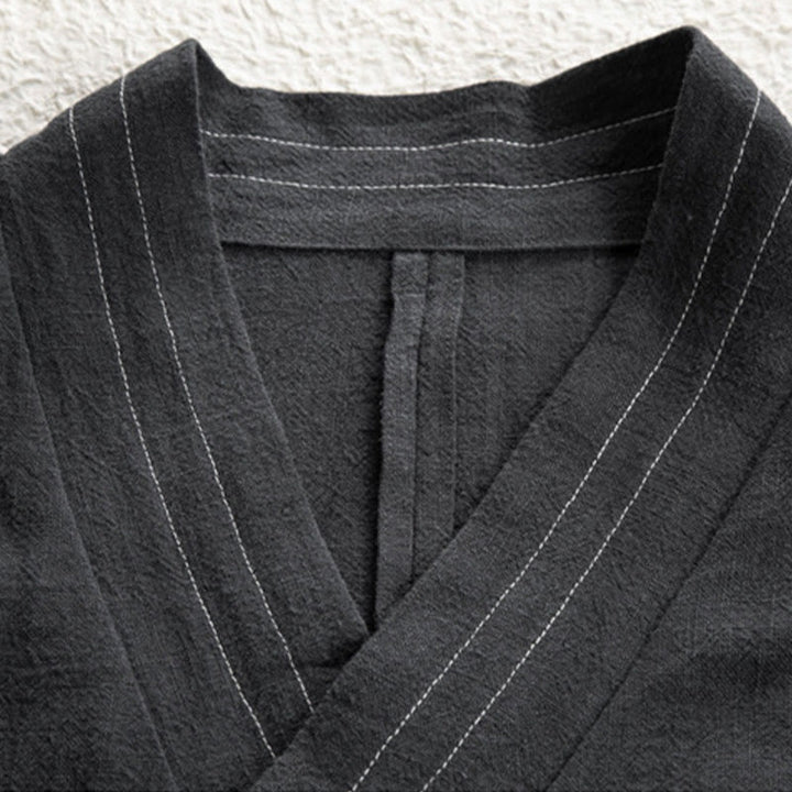 Buddha Stonesシンプル 秋 レースアップ コットンリネン メンズ ジャケットコート 禅服 - image 8