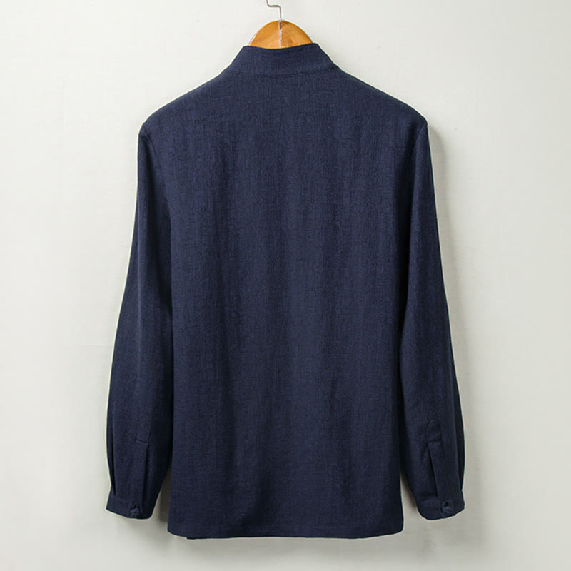 Buddha Stones秋 無地 長袖 ボタンシャツ コットンリネン メンズ 服 - image 7