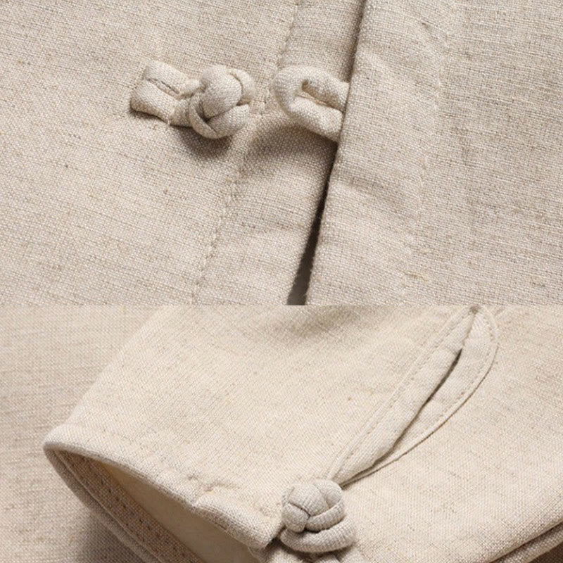 Buddha Stones無地唐装 伝統的フリース裏地ユニフォーム 長袖トップスパンツ メンズセット - image 2