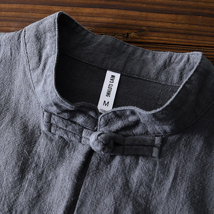 Buddha Stones メンズ コットンリネン素材 中国唐装風 カエルボタン付き ジャケットタイプシャツ ポケットあり - image 3