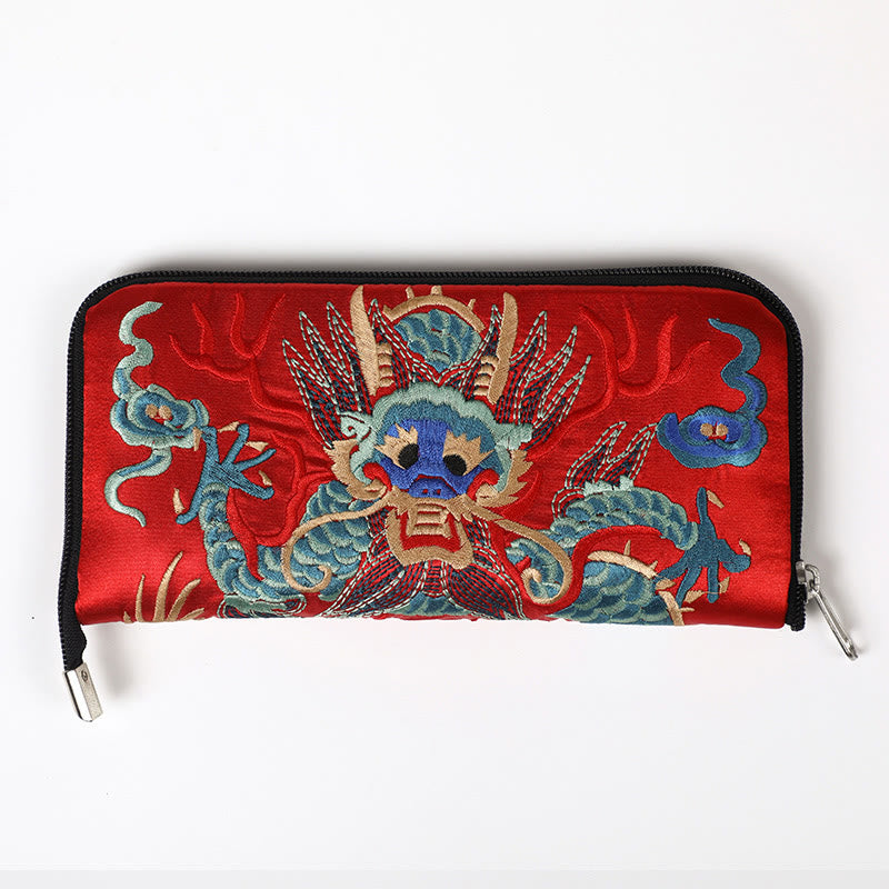 Buddha Stones神話の獣 鳳凰 龍 麒麟 蘇 刺繍 チケットフォルダー 収納 旅行 ショッピングバッグ ハンドバッグ