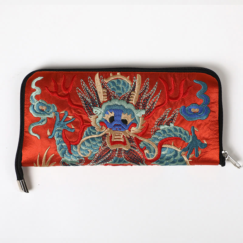 Buddha Stones神話の獣 鳳凰 龍 麒麟 蘇 刺繍 チケットフォルダー 収納 旅行 ショッピングバッグ ハンドバッグ