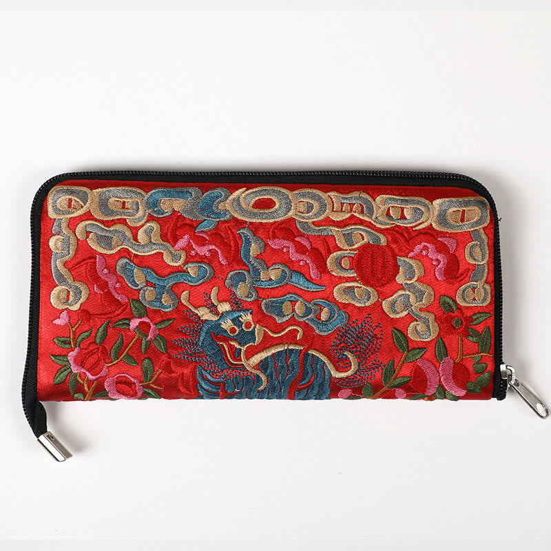 Buddha Stones神話の獣 鳳凰 龍 麒麟 蘇 刺繍 チケットフォルダー 収納 旅行 ショッピングバッグ ハンドバッグ