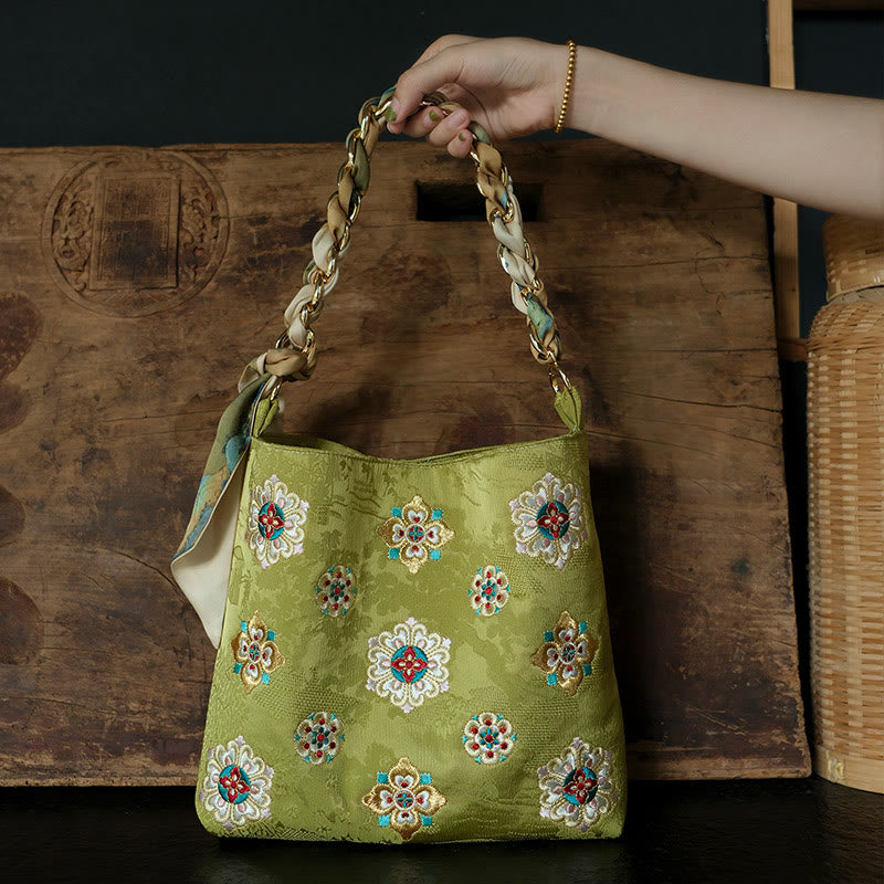 Buddha Stonesサテン蘇刺繍 ジャーニー ショッピング ショルダーバッグ ハンドバッグ クロスボディバッグ