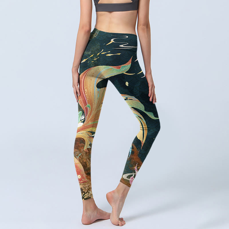 Buddha Stonesダークスレートグレー ダブル鯉 スカイランタンタワー エクササイズレギンス レディース ヨガパンツ - image 4