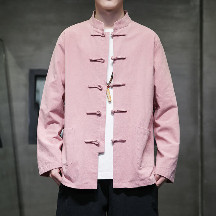 Buddha Stonesのシンプルなカエルボタンの中国唐装コットンメンズジャケットシャツ（ポケット付き） - ピンク - US/UK/AU46、 EU56 (5XL) - image 30