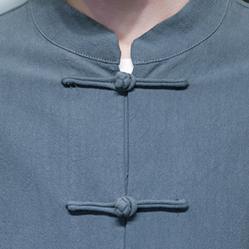 Buddha Stonesのシンプルなカエルボタンの中国唐装コットンメンズジャケットシャツ（ポケット付き） - image 21